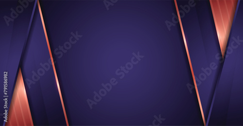 Luxury abstract background with rose gold lines on navy, modern navy backdrop concept 3d style.