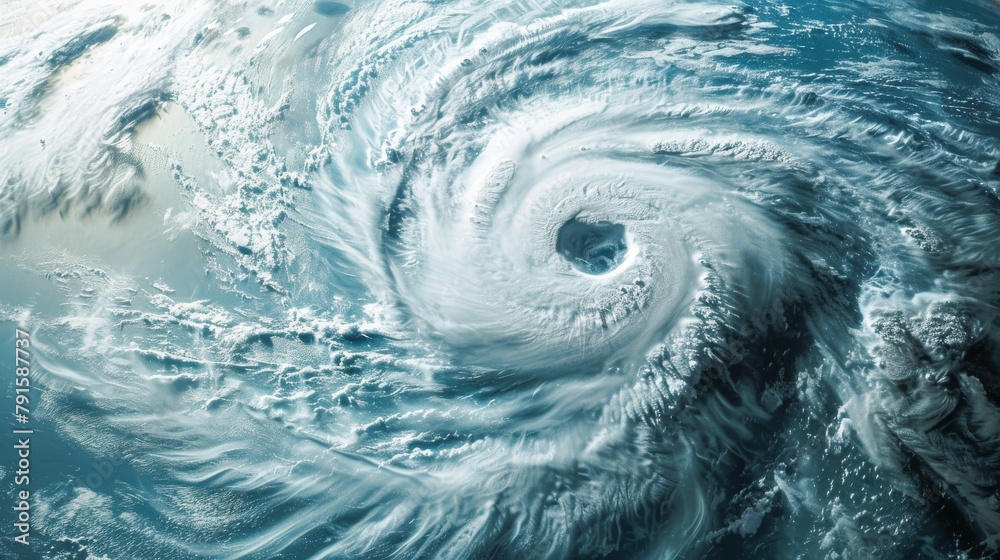 Hurricane Florence looms over the Atlantic Ocean in this satellite view, resembling a super typhoon with its distinctive eye at the center. This atmospheric cyclone is captured from outer space, with 