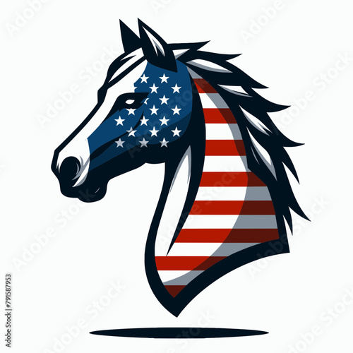 Horse Wear USA Top Hat, 4th of July patriotic American flag, Cartoon Clipart Vector illustration, Independence day themed Mascot Logo Character Design, presidential election