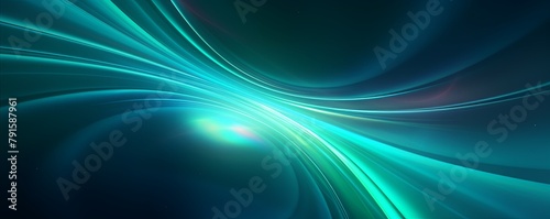 Teal abstract background with spiral. Background of futuristic swirls in the style of holographic. Shiny, glossy 3D rendering. Hologram with copy space