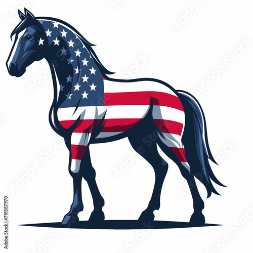 Horse Wear USA Top Hat, 4th of July patriotic American flag, Cartoon Clipart Vector illustration, Independence day themed Mascot Logo Character Design, presidential election
