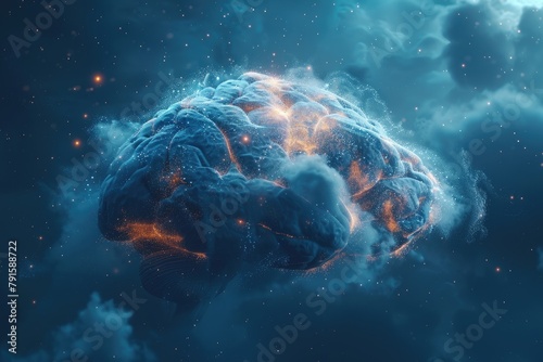 Reseau de neurones gerant le cloud computing, visualisation de lIA comme un cerveau connectant des donnees