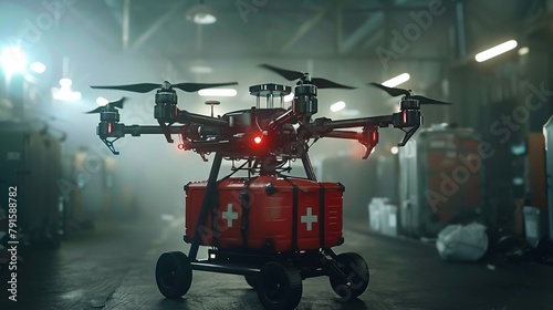 DroneBased Medical Aid Delivery, Explore the use of drones to deliver firstaid supplies and medical equipment to injured workers in remote or hardtoreach areas within the factory photo