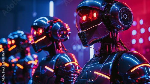 A squad of robot soldiers standing in formation.