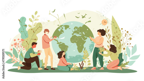 Group of people or ecologists taking care of Earth photo