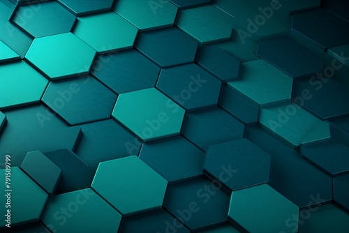 Teal background with hexagon pattern  3D rendering illustration. Abstract teal wallpaper design for banner  poster or cover with copy space
