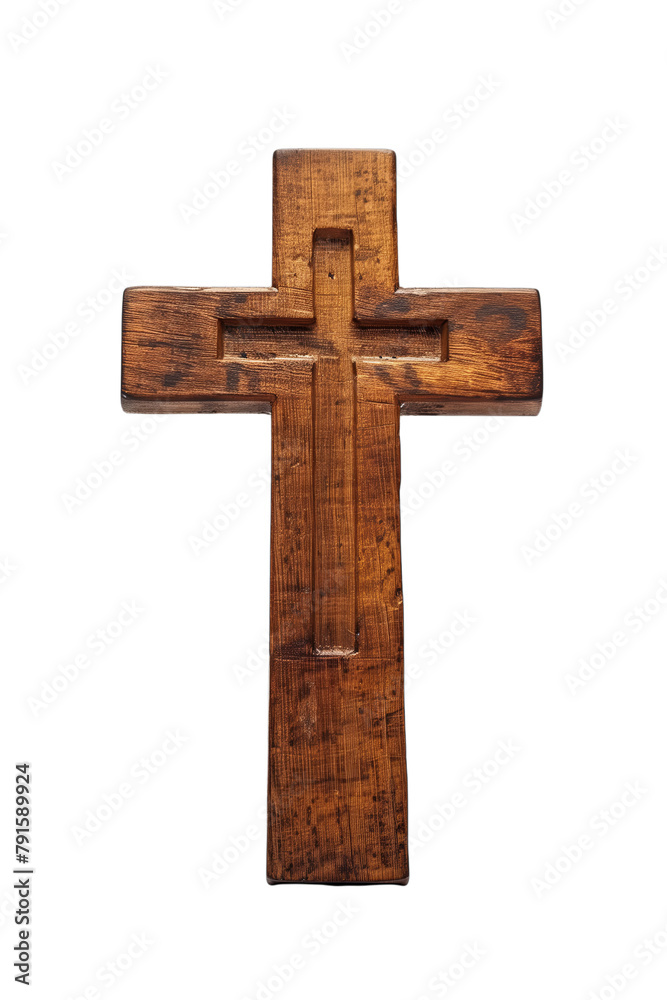 Close up of 3d wooden christian cross, PNG