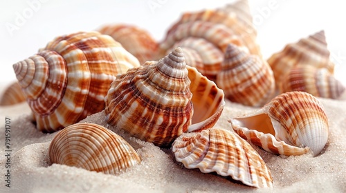 Seashells in Sand Pile Isolated on White Background Generative AI