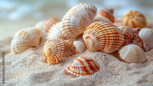 Seashells Scattered on Sandy Beach Generative AI