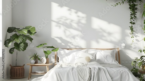 Scandinavian style bedroom wall mock up