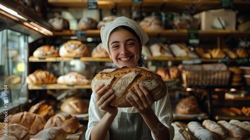 Passionate Bakery Employee with Freshly Baked Bread