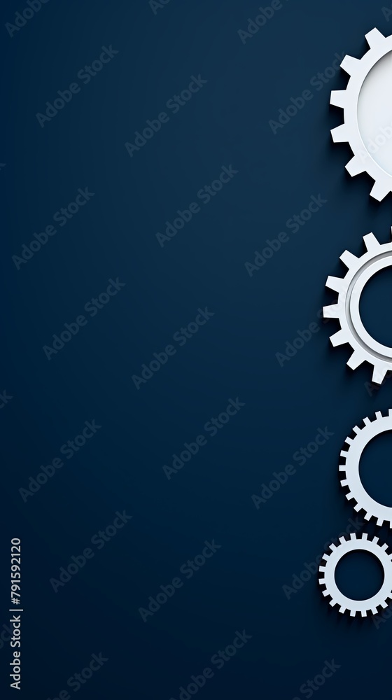 Three white gears on abackground, laid flat, copy space concept for business technology and development in the abstract vector with copy space 