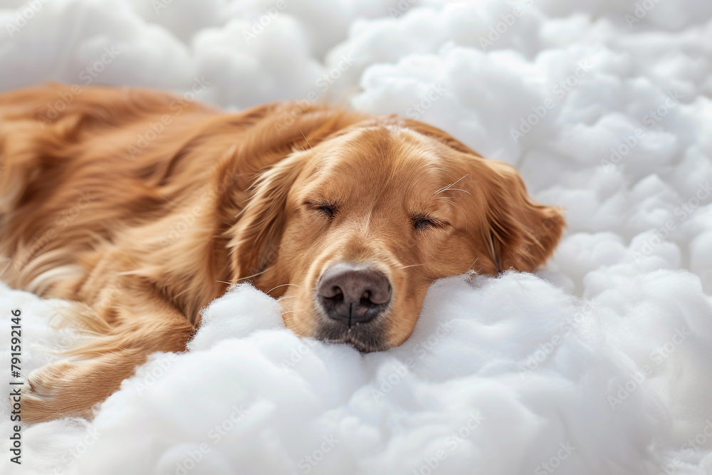 A Golden Retriever napping on a fluffy cloud.