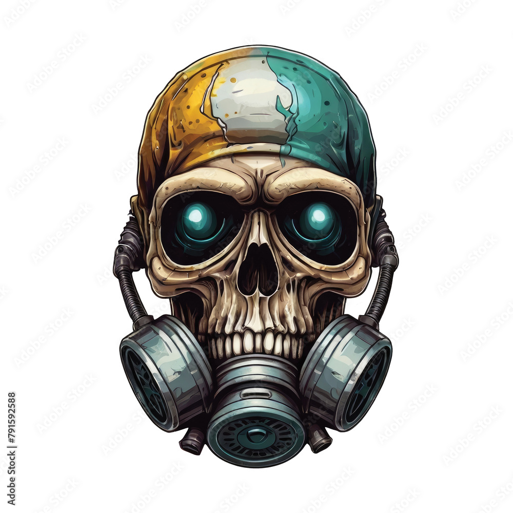Skull in gas mask illustration. Toxicity emblem / sign. Can be used as t-shirt print