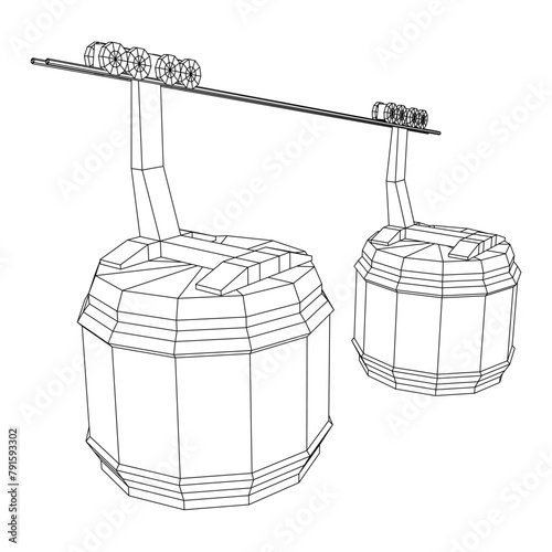 Cable car cabin gondola. Funicular simple cableway concept. Wireframe low poly mesh vector illustration