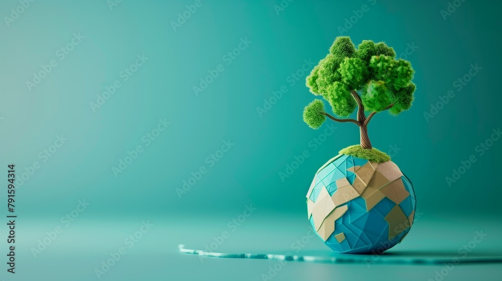 Fototapeta premium The tree and the planet earth. The concept of environmental protection, taking care of the planet. The force of nature. The greenhouse effect. Eco-friendly background