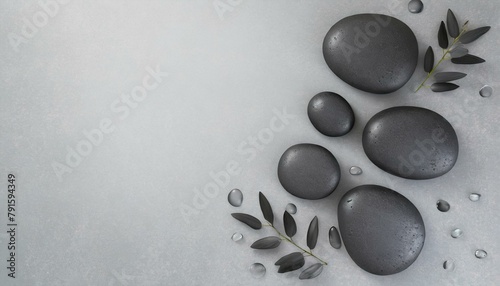 Top View of Spa Stones on Grey Background with Copy Space