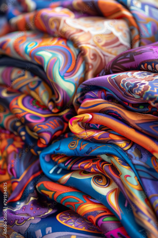 A stack of luxurious garments adorned with a captivating fusion of abstract patterns and high-fashion flair, isolated A stack of luxurious garments adorned with a captivating fusion of abstract patterns and high-fashion flair, isolated