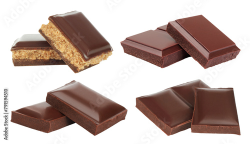 Set of Broken Chocolate Bars, isolated on transparent background