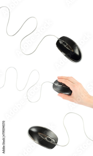 Set of Black Computer Mouses, isolated on transparent background 