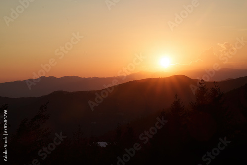 Mountain landscape at Foce Carpinelli, Tuscany, Italy. Sunset