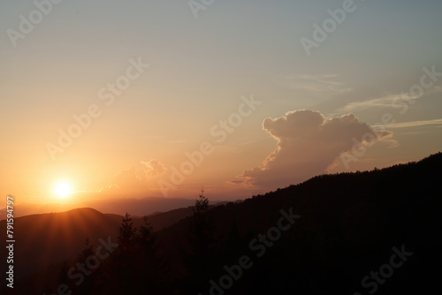 Mountain landscape at Foce Carpinelli, Tuscany, Italy. Sunset