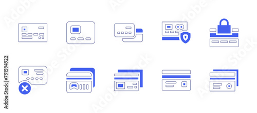 Credit card icon set. Duotone style line stroke and bold. Vector illustration. Containing credit card, no credit card, card