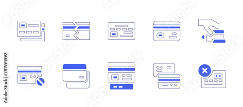 Credit card icon set. Duotone style line stroke and bold. Vector illustration. Containing credit card, payment, no credit card