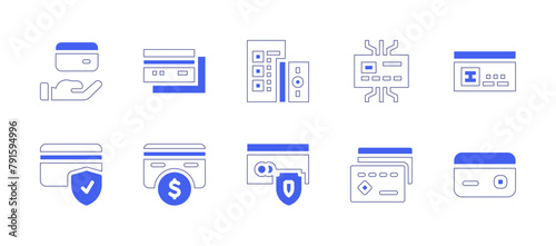 Credit card icon set. Duotone style line stroke and bold. Vector illustration. Containing credit card, payment, online payment, secure payment.