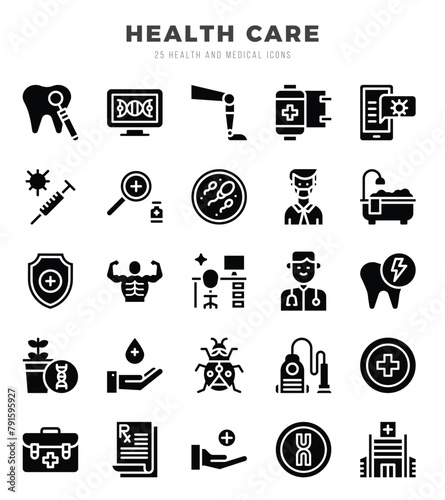 HEALTH CARE web icons in Glyph style.