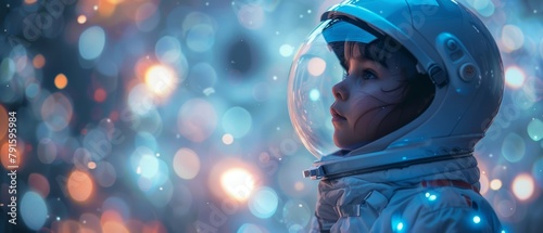 A child astronaut looks out at the stars in awe