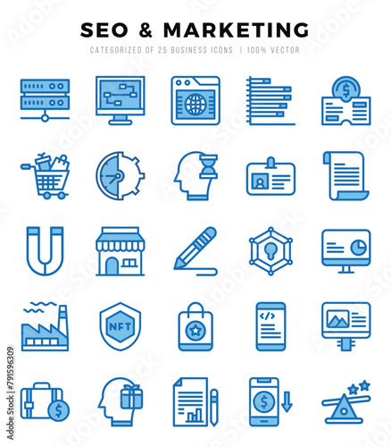 Simple Set of SEO & Marketing Related Vector Two Color Icons.