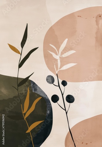 Aesthetic Minimalist Abstract Floral Design in Beige Tones. Perfect for Posters and Wallpapers. Generative AI