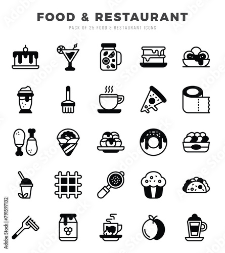 Food and Restaurant icons set. Collection of simple Lineal Filled web icons.