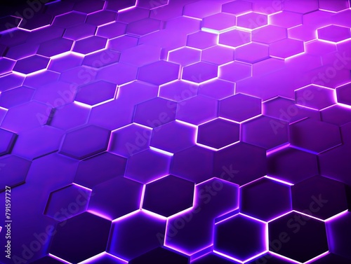 Violet background with hexagon pattern, 3D rendering illustration. Abstract violet wallpaper design for banner, poster or cover with copy space 