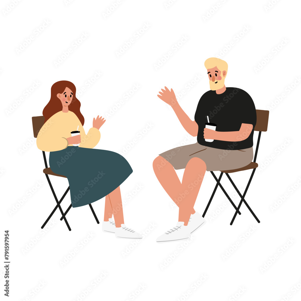 Fototapeta premium Summer open-air festival set, music concert in park clipart, singer and musicians playing instruments on stage, people dancing, enjoying food and drink, having fun vector illustrations