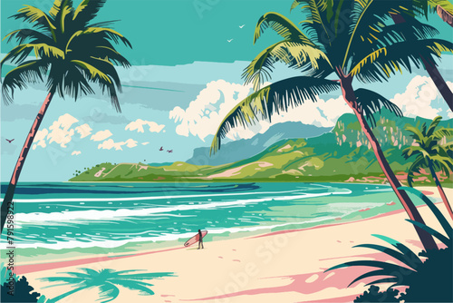 Tropical watercolor plants and flowers, summer holiday banner