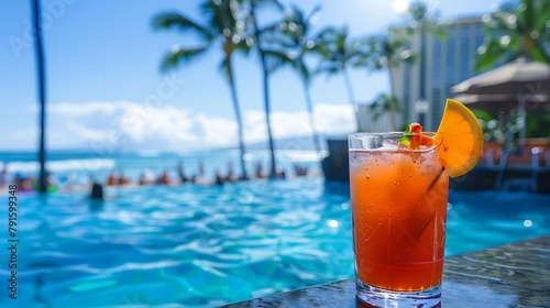Hawaii mai tai drinks on waikiki beach swimming pool bar travel vacation