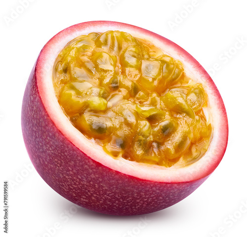 Passion fruit half isolated. Passionfruit half of maracuya isolated on white background. Passion Clipping path © Maks Narodenko
