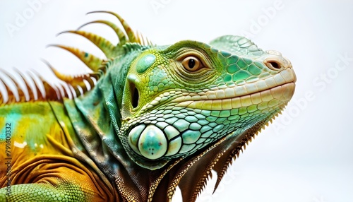 A close up portrait of a Green iguana  Iguana iguana  on a white background  Limon province  Costa Rica 4K