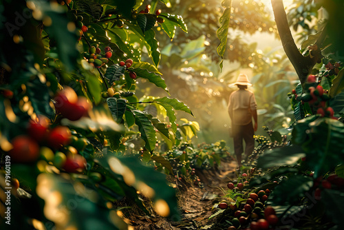 Workers in hats on a coffee plantation