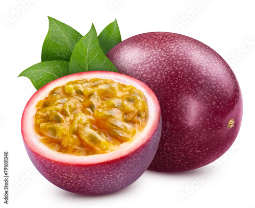 Passion fruit Isolated with leaf. Passion maracuya fruit on white background with clipping path. As design element © Maks Narodenko