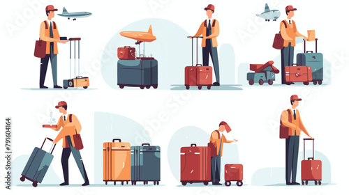 Hotel baggage service. Staff care porter luggage se
