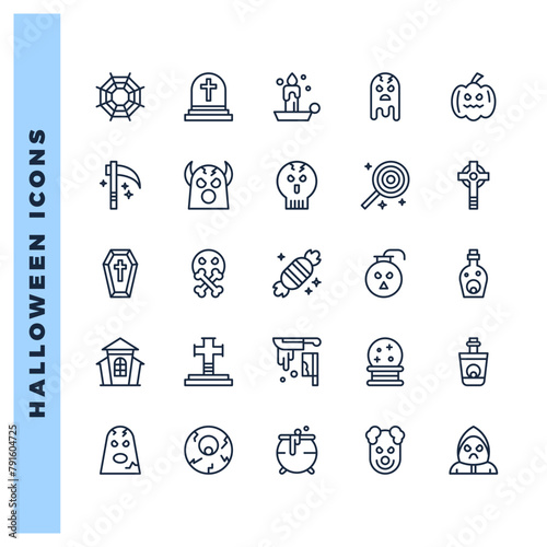 25 Halloween Lineal icon pack. vector illustration.