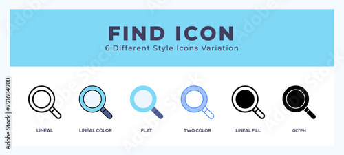 Find icon in different style vector illustration.