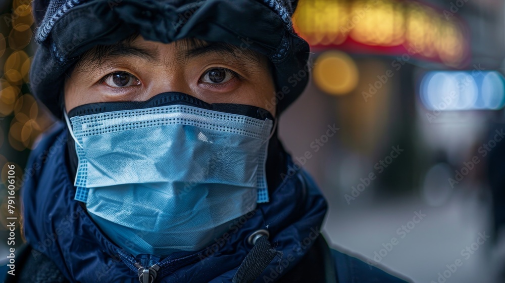 The intricate patterns on a delivery persons face mask AI generated illustration The intricate patterns on a delivery persons face mask AI generated illustration