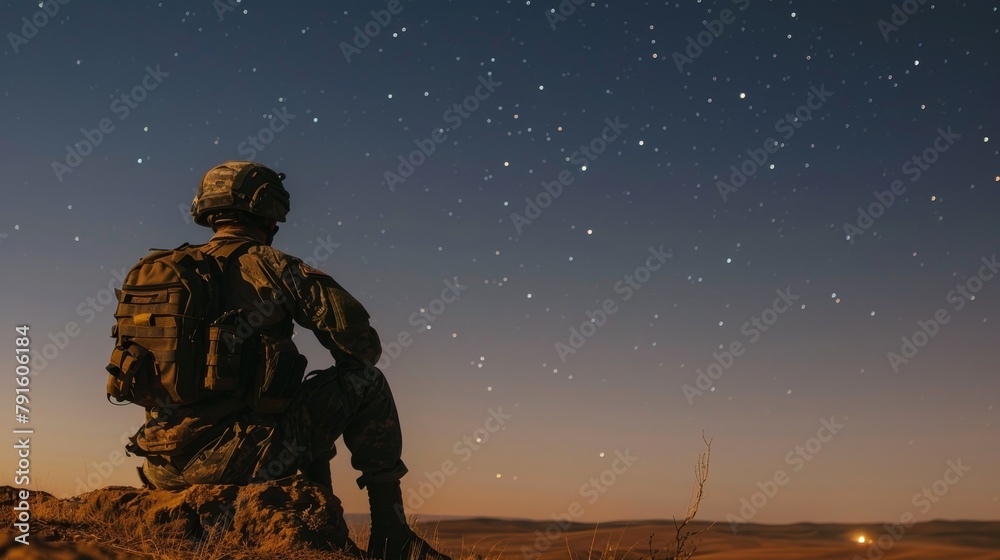 The loneliness of a soldier on night watch  AI generated illustration