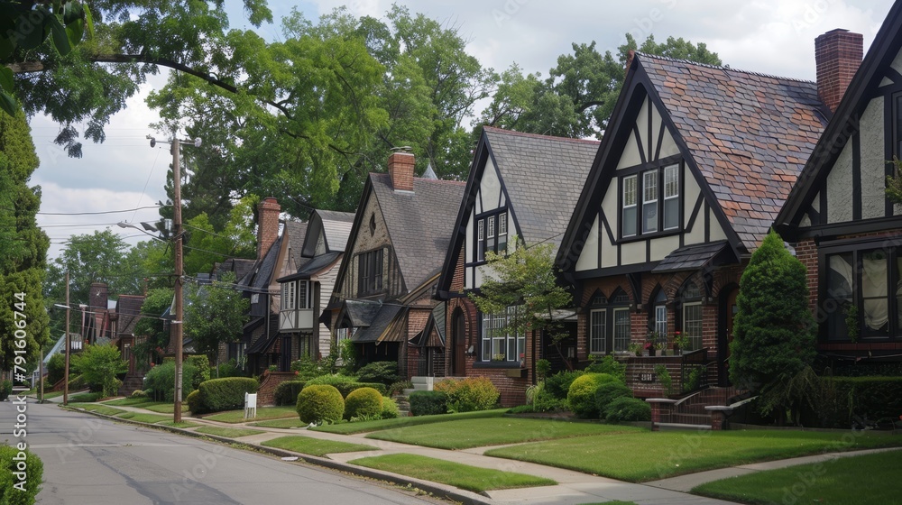 Tudor bungalows with steep gables  AI generated illustration