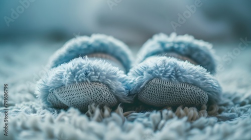 Close up view of a pair of flufy baby slippers