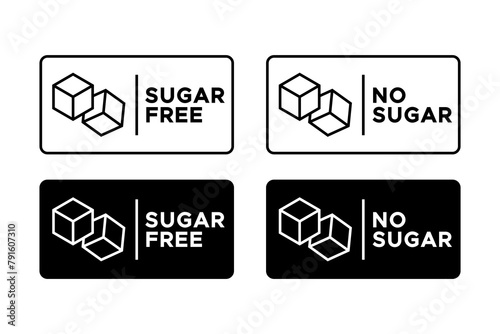 No sugar icon vector set. Sugar free sign, diabetic diet concept